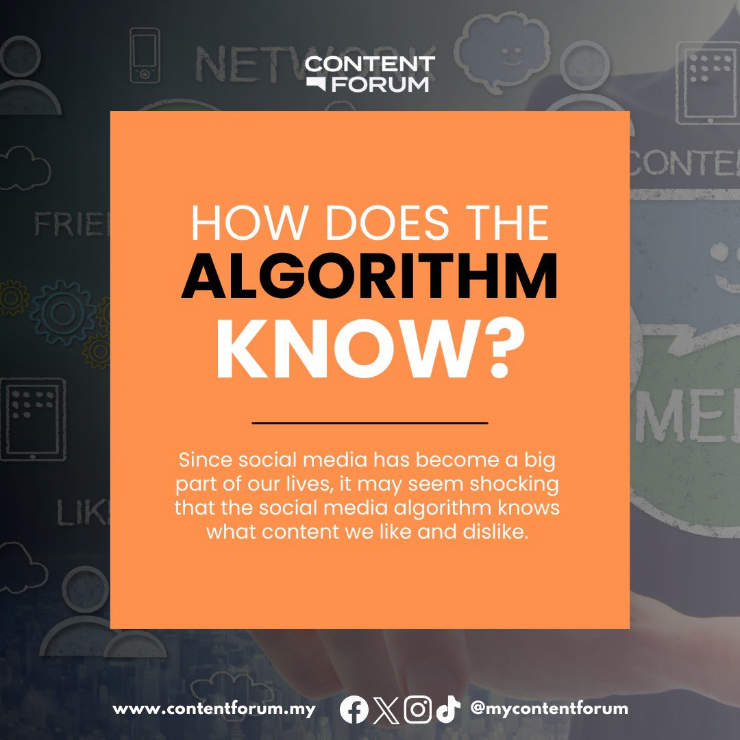 mycontentforum's tweet image. Have you ever wondered how ads on social media seem to ‘know’ you so well?
Social media algorithms may be a daunting concept, but knowing how to use it to your advantage can help shape a better online experience for yourself.
#MyContentForum
#SocialMediaAlgorithm