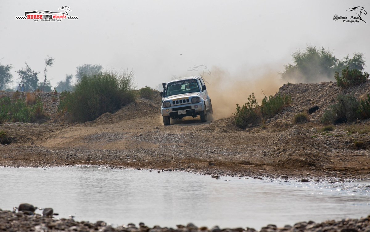 JhalMagsi Desert Challenge 2023 . D Category cars passing through water crossing.