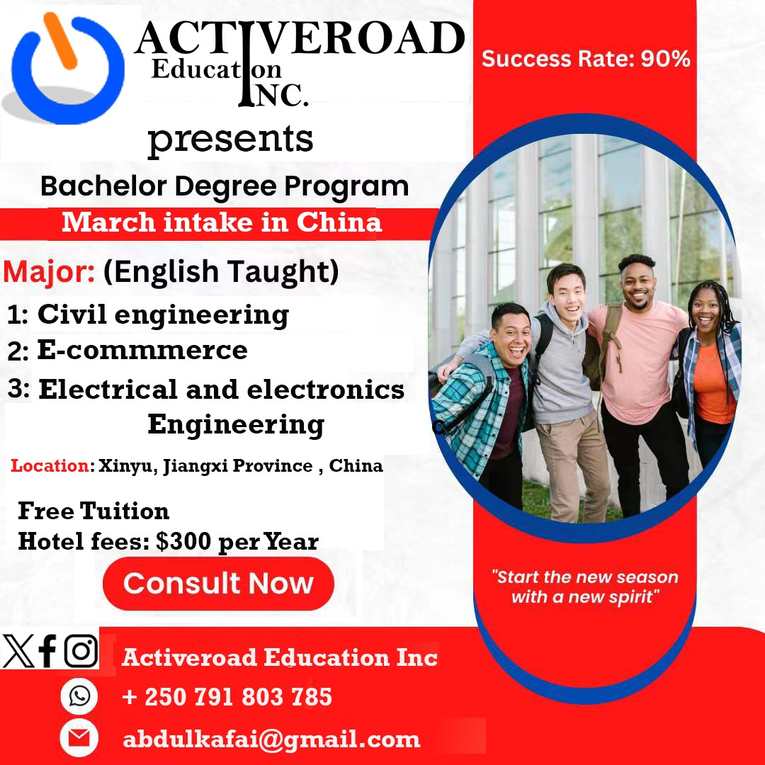 Inyarwandacom's tweet photo. Kabya inzozi wige muri China kuri full scholarships! 

@ActiveRoad_rw iri gufasha abantu kwiga Bachelor, Masters na PHD degrees mu bihugu byo hanze! Ntutegereze ukwezi kwa Nzeri ahubwo watangira mu kwa gatatu! https://t.co/0HEPCGOvvl