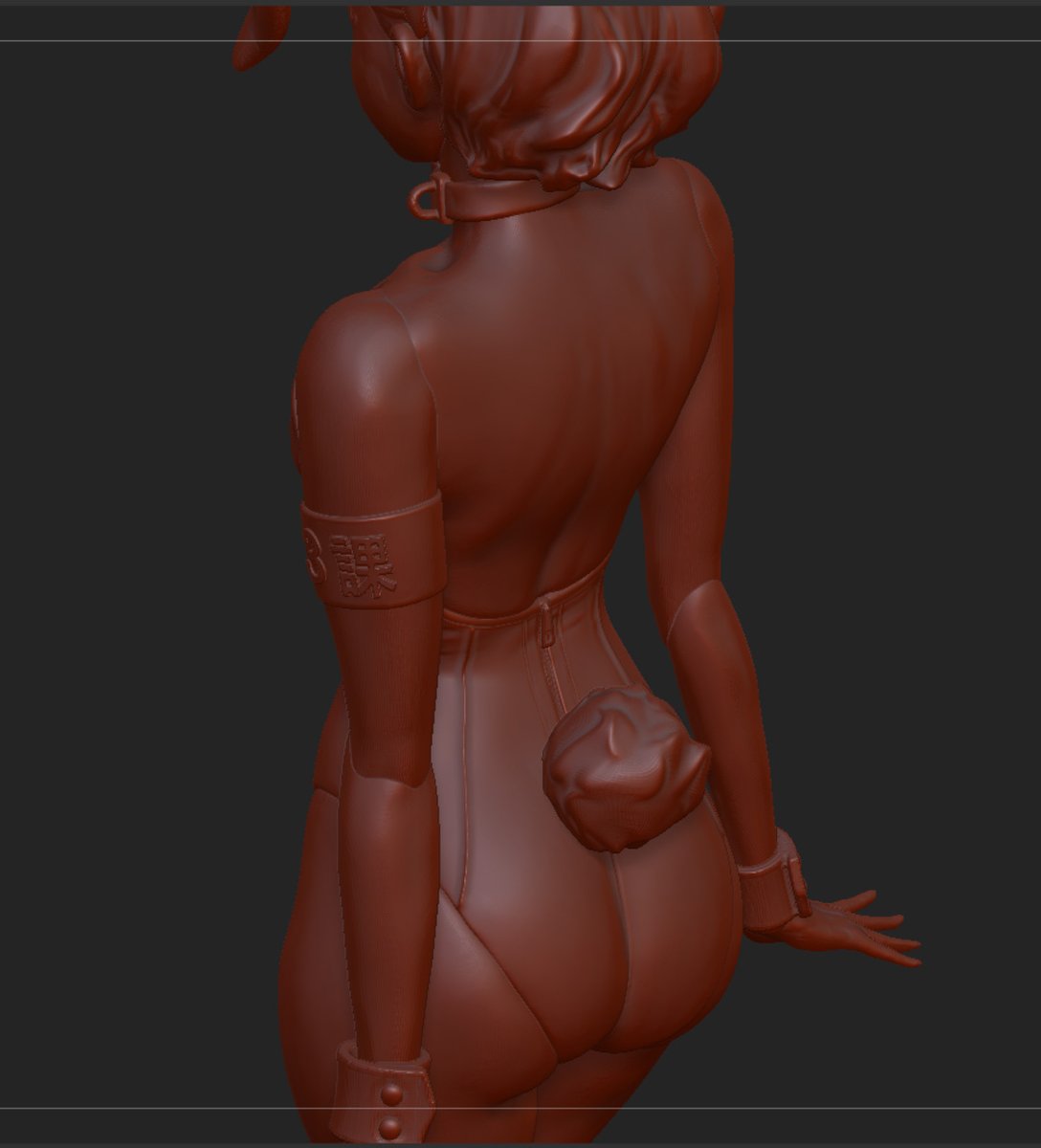 3課腕バンドとジッパーのモールド追加。文字はアルファで面から直接押し出し、ジッパーはジッパーブラシで楽々💖
……ではなく文字はText3Dで無理やりベンドして貼りつけて、ジッパーはダイナメッシュで普通に彫って作った。 