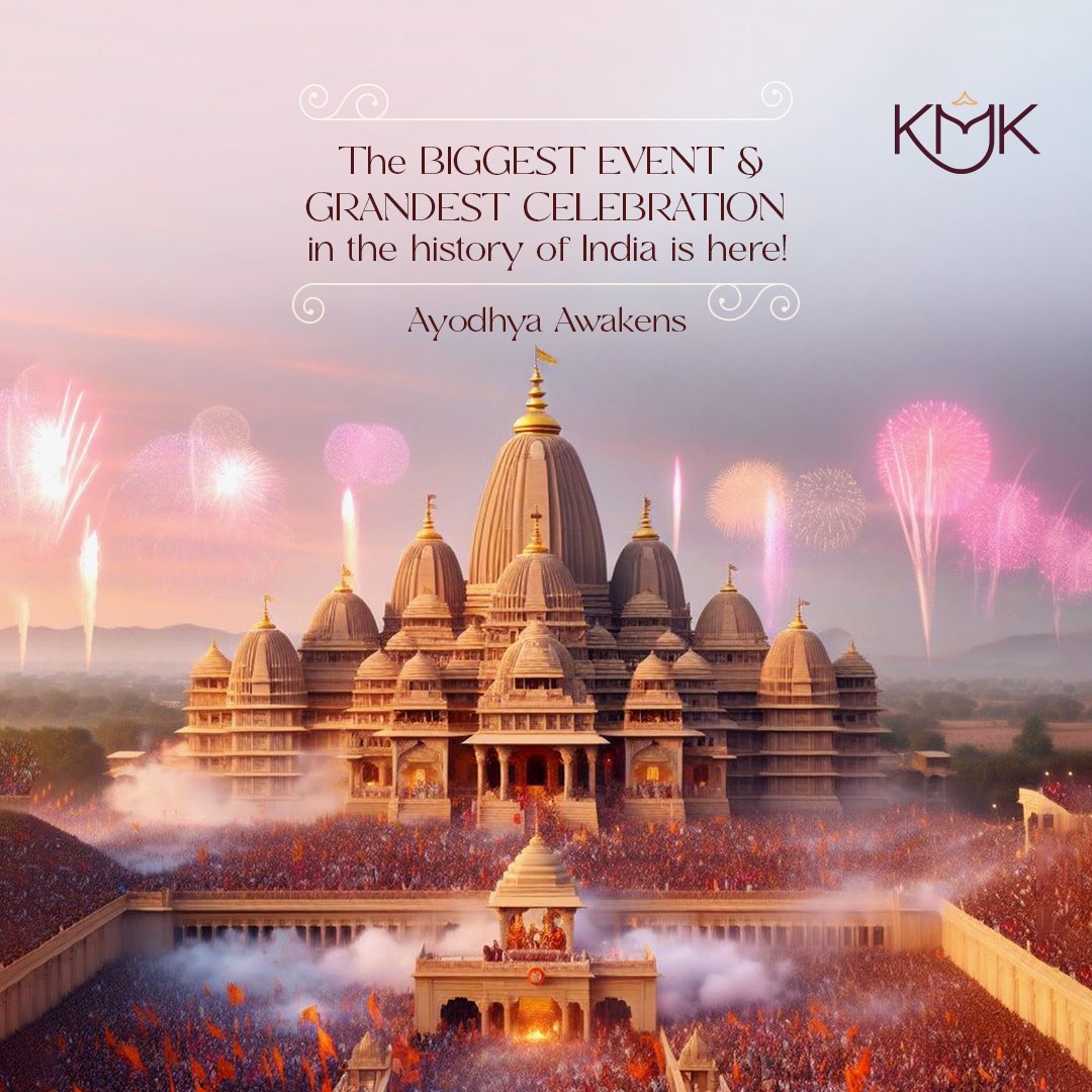 kmk_events's tweet photo. Together, let’s embrace the essence of this historic occasion with unmatched fervor and joy!

#KMK #KMKEvents #AyodhyaOpening #GrandOpening #PranPrathistha #AyodhyaLandOfRam #RamMandirPranPrathistha #AyodhyaRamMandir #RamJanmabhoomi #AyodhyaTemple #RamMandir #Hanuman #Hindu https://t.co/r55BgdFplu