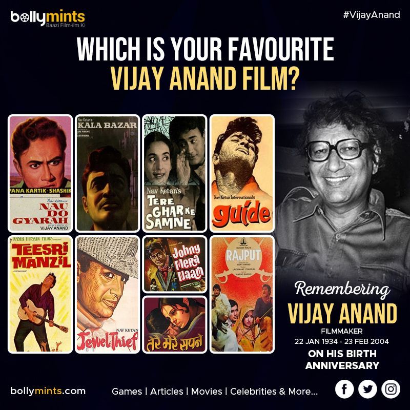 Remembering Filmmaker #VijayAnand Ji On His #BirthAnniversary !
Which Is Your #Favourite Vijay Anand #Film?
#ChetanAnand #DevAnand