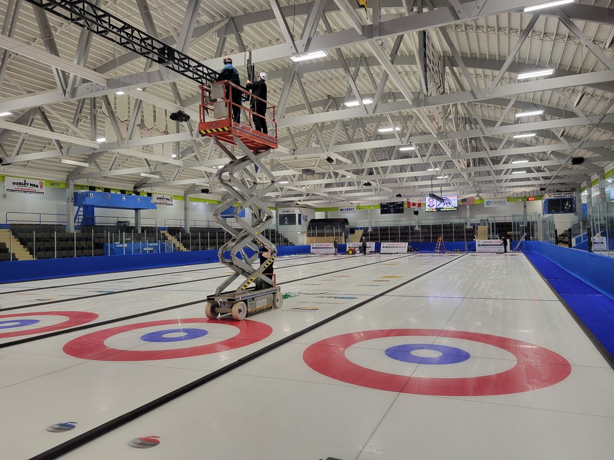 Yes @iatse168 does rock ... or rather we rocks above the stones, as we hang camera trusses for @CurlBC Championships happening this week at @EsquimaltRec Archie Browning Arena. Winners go to National Championships.