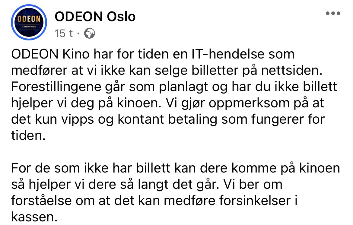 JAtilkontanter's tweet photo. Ikke bare var mange Rusta butikker sine betalingsterminaler problemer, men også Odeon kinoer over hele landet!.

Men hva fungerer alltid? 
Kontant betaling😎

Del denne posten videre🙏🏼🇳🇴 https://t.co/Iao77JkjsY