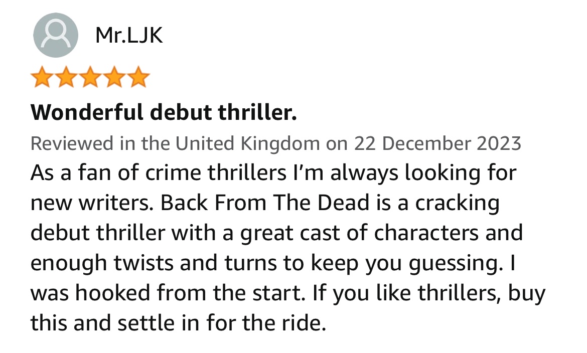 Annnnd it’s out!

My debut thriller Back From The Dead is now available on:

👉 Paperback

👉 Kindle eBook

👉 Kindle Unlimited 

Get your copy and dive in here: amzn.eu/d/5Wa4nzl
