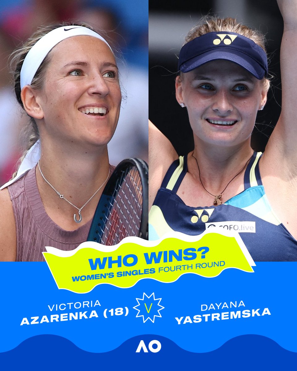 The fourth round fun continues today! 🙌 @RodLaverArena hosts the first singles match of the day. No. 18 seed @vika7 v @D_Yastremska. #AusOpen