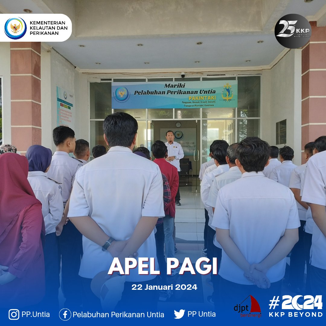ppuntia's tweet photo. #SahabatBahari, 
(22/1) Apel Pagi dipimpin langsung oleh PJ PP untia. Ada beberapa hal yang disampaikan terkait  Rekapan PNBP Pasca Produksi dibeberapa Daerah di SulselBar dan Tenaga Outsourching PP Untia.
#25TahunKKP #SailBeyondWithBlueEconomy #2024KKPBeyond #EkonomiBiru https://t.co/SYMFxK5xS7