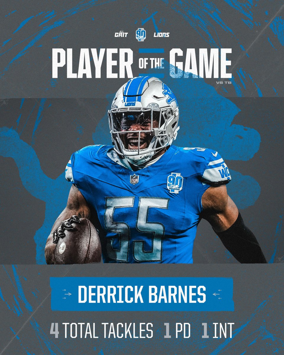 Lions's tweet photo. Play of the Game.
Player of the Game.

@derrickbarnes21 https://t.co/zEoBeK4wvT