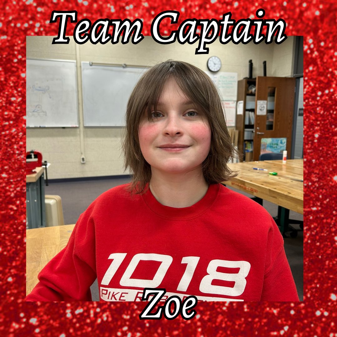Announcing the 1018 Pike RoboDevils leadership team. Team Captain Zoe is a junior and this is her third year on the team. Zoe is also the lead for robot design. <a href="/PikeSchools/">Pike Twnshp Schools</a> @FIRSTINRobotics #OMGrobots #finfam #crescendo