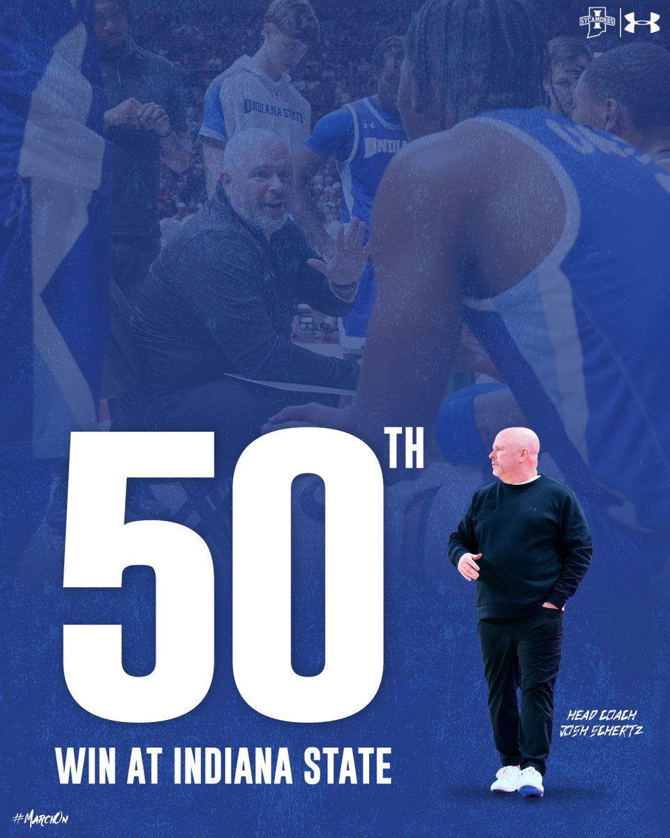 IndStBasketball's tweet image. Congratulations to Head Coach Josh Schertz on getting his 50th head coaching win at Indiana State!

#MarchOn | #Kaizen