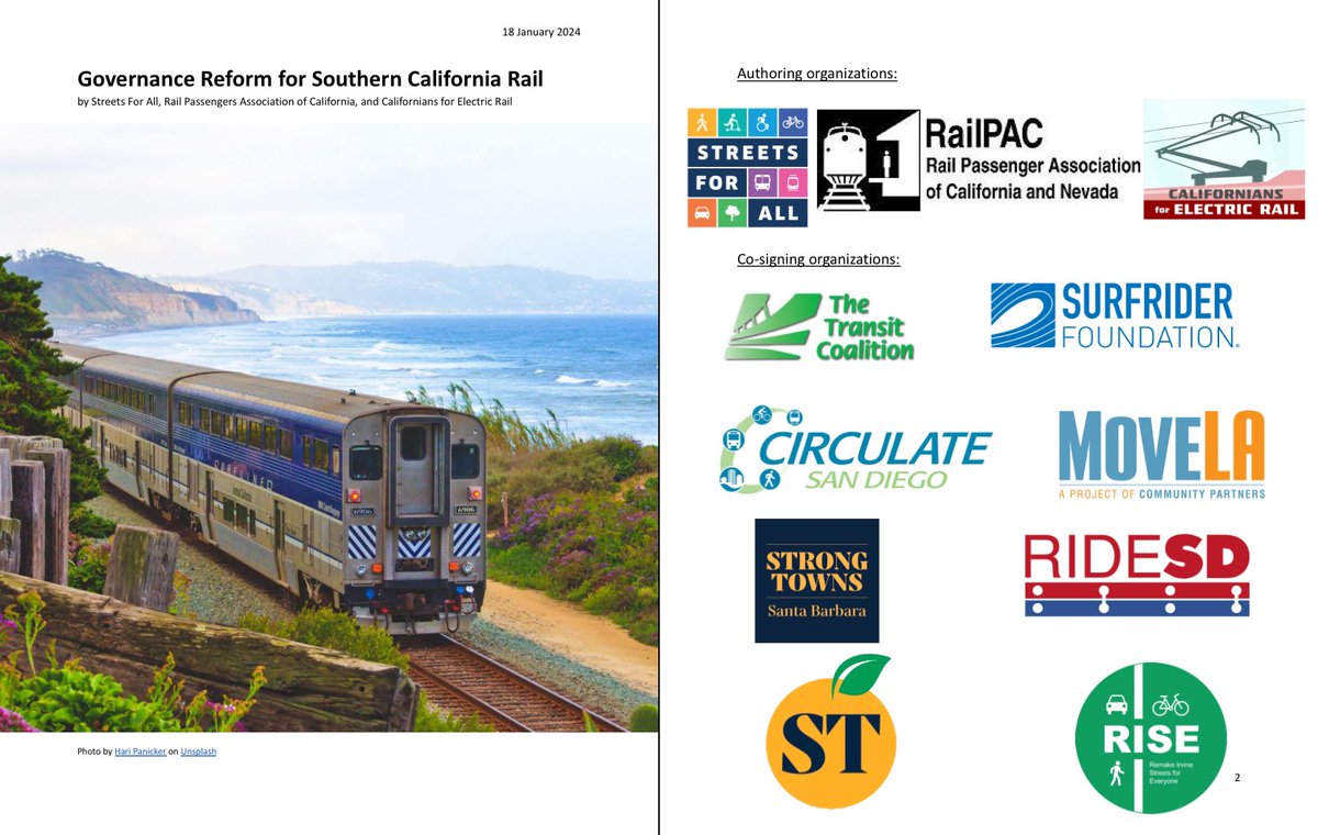 numble's tweet photo. A letter calling for SoCal regional rail governance reform has been written by @RailPAC, @streetsforall and @calelectricrail. It says county agencies do not prioritize regional rail and defer to hyperlocal interests. They call for an independent agency to focus on regional rail. https://t.co/vXCXdoWpkf