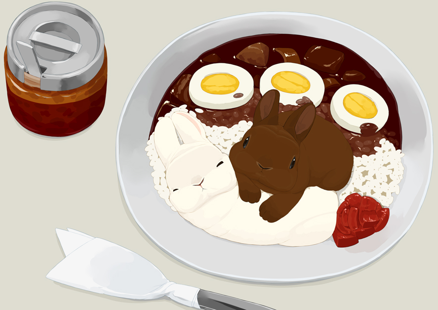 rice no humans rabbit food food focus egg (food) egg  illustration images