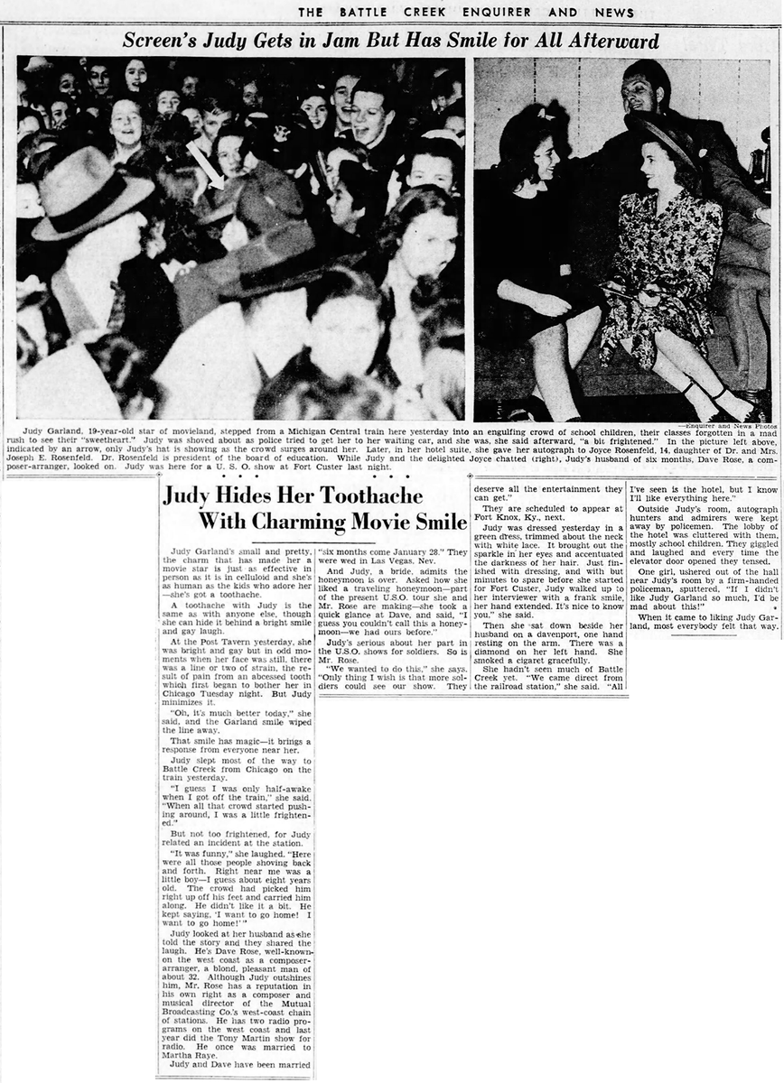 TheJudyRoom's tweet photo. January 21, 1942: The Garland/Rose tour of Army camps began in Fort Custer near Battle Creek, Michigan.
#judygarland #davidrose #usotours #uso #battlecreekmi #fortcuster #army #thejudyroom https://t.co/lBkJm7pslR