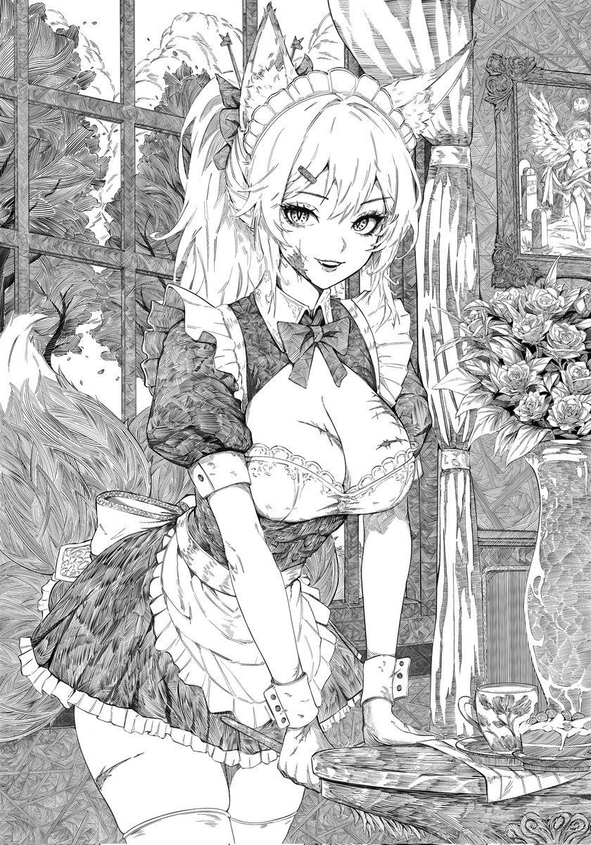 DukeOfTorpedoes's tweet image. Foxgirl maid time! Anyways, back in September I decided to go back to how I used to draw way back for at least one piece after my art got called AI, since it's something it can't do. Been working on it on and off since then. Current line count was about 93,000~
