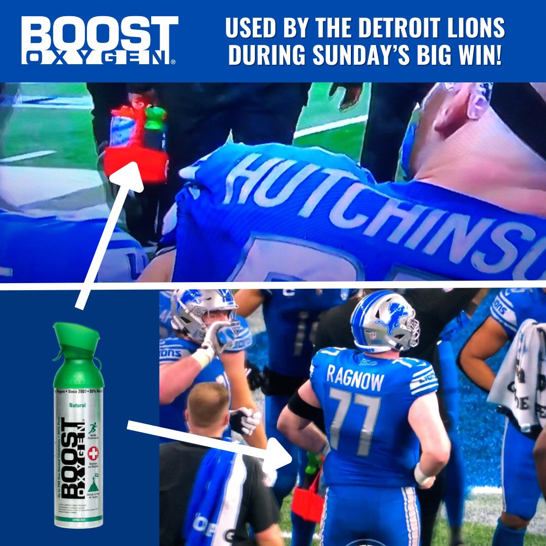 BoostO2's tweet photo. #BoostOxygen was used by the #DetroitLions during their big win on Sunday! Learn more about Boost at https://t.co/SOvIOEJzR9
#sportsoxygen #detroit #lions #oxygen https://t.co/IseXJfLAGz