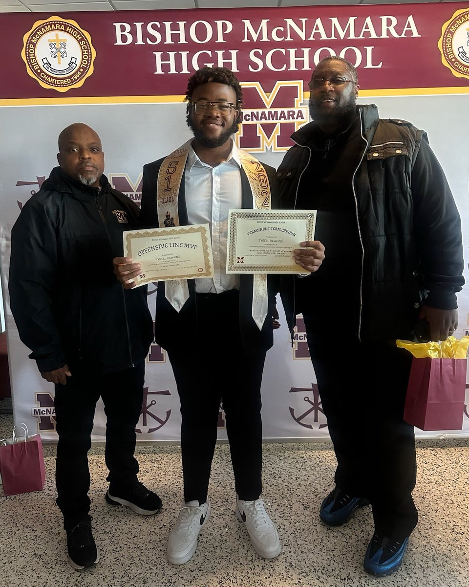 Tyrell Hawkins (@tyhawkins2024) on Twitter photo Who would've thought 3yrs would bring me here? All Conference + OLine MVP + Permanent Team Captain picked by my team. Thanks to <a href="/CoachG_Calhoun/">Greg Calhoun</a> <a href="/Big_Jay1968/">Coach "Jay" Johnson</a> & Coach Roy Cowan for pouring into me. Can't wait to continue to develop & dominate at the next level!
<a href="/BMACFootball/">Bishop McNamara Football</a> Who would've thought 3yrs would bring me here? All Conference + OLine MVP + Permanent Team Captain picked by my team. Thanks to <a href="/CoachG_Calhoun/">Greg Calhoun</a> <a href="/Big_Jay1968/">Coach "Jay" Johnson</a> & Coach Roy Cowan for pouring into me. Can't wait to continue to develop & dominate at the next level!
<a href="/BMACFootball/">Bishop McNamara Football</a>