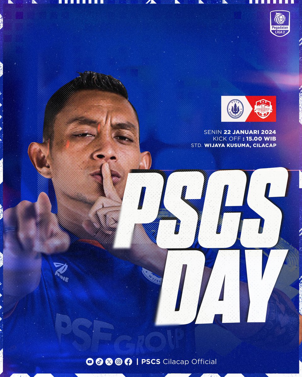 pscscilacap's tweet photo. Saatnya kembali berjuang meraih kemenanganโ๏ธ
โฝ๏ธ : PSCS Cilacap vs Persekat Tegal
๐
: Senin, 22 Jan 2024
โฐ : 15.00 WIB
๐๏ธ : Wijayakusuma
#pscs
#hiuselatan
#dlwd
#coyc
#PSCSday https://t.co/jvxnt3OtNH