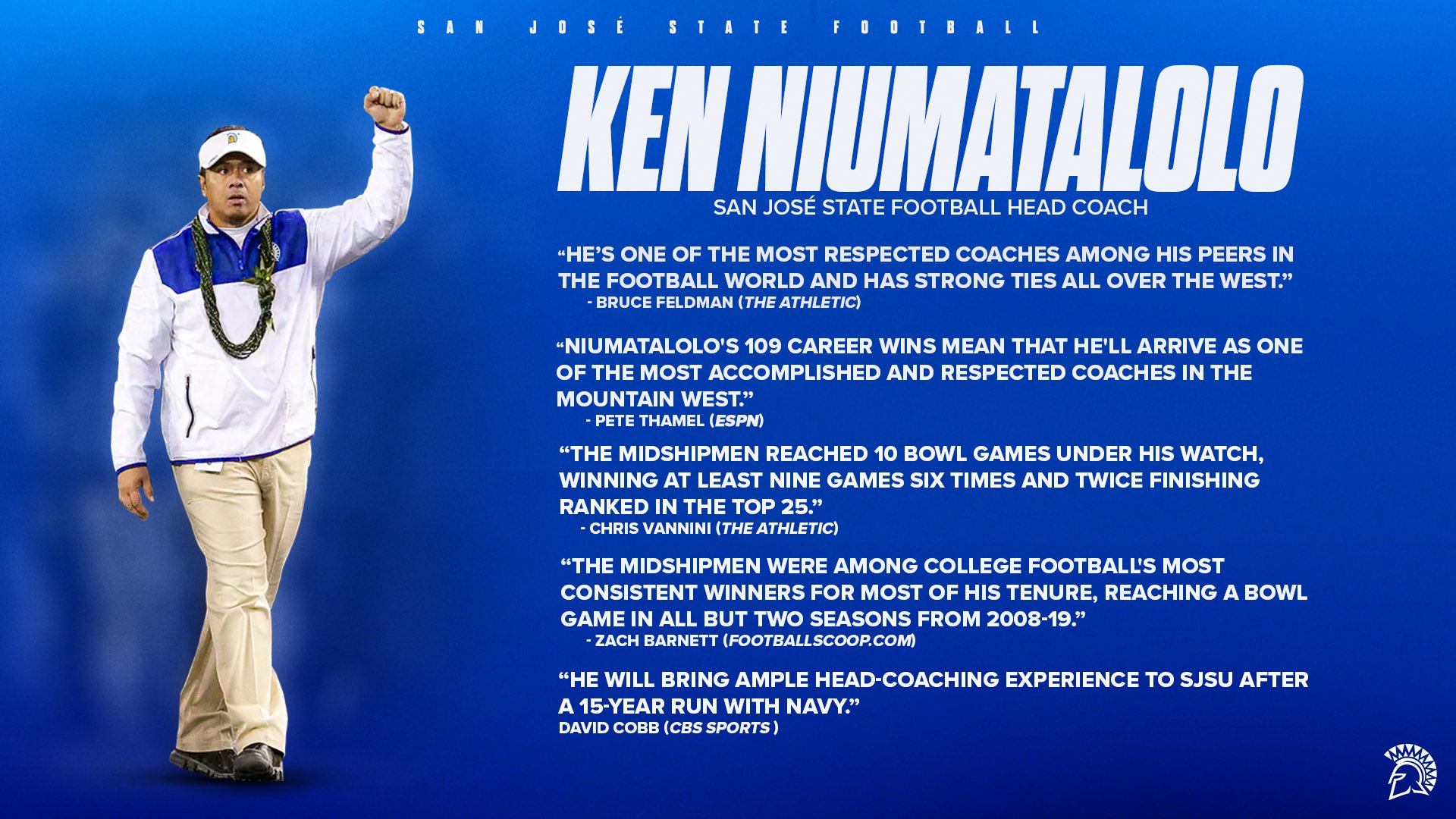 San Jose State hires Ken Niumatalolo: All-time winningest Navy coach takes  over Spartans program 