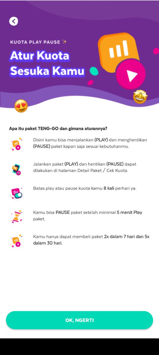 @AXISgsm 1. PAKET
2. TENGGO
3. PLAY
4. PAUSE
5. WAKTU
#EmangKitaBeda 

Yuk ikutan @gung_gung_gung_ @GantengAnggit1 @Siyam2022. Cuma di Axis loh yang bisa play dan pause paket sesuai kebutuhan, jangan lupa aktifkan paket TENG-GO 😍