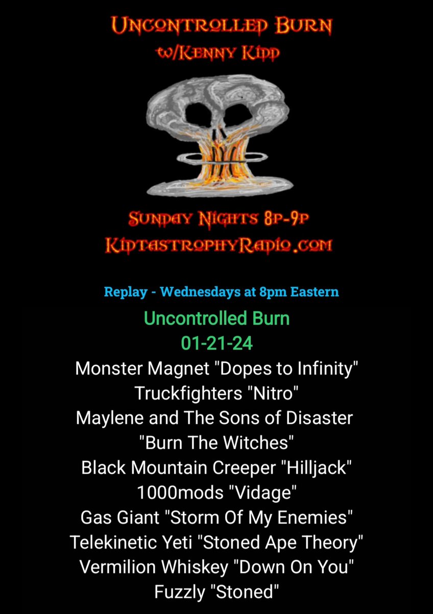 MrKennyKidd's tweet photo. Tonight's "Uncontrolled Burn w/Kenny Kidd" Powered by https://t.co/JhHuAJyLsd Sunday 8p Est Only on https://t.co/DExBP4Rldx
REPLAY Wed. at 8p Est #Stoney
@monstermagnetnj @truckfighters @MATSOD #BlackMountainCreeper @1000_mods #GasGiant @yetidoom @VermilionWhisky #Fuzzly https://t.co/GBMZzWwghH