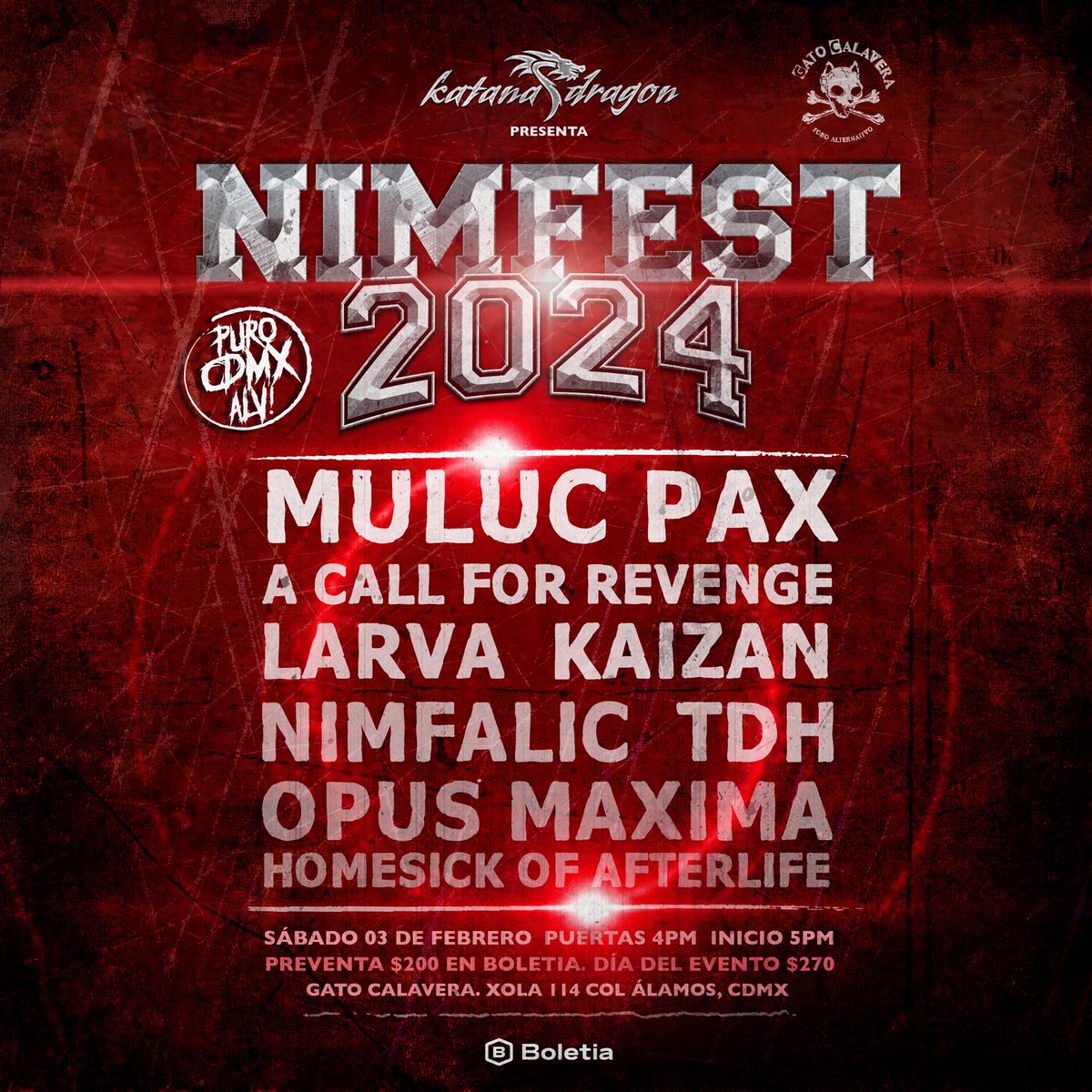 #homesickofafterlife presentes en el #nimfest2024 en el #gatocalavera este 03 de Febrero a partir de las 16:00 hrs

#metalmexicano #bandasmexicanas #talentomexa #metal #deathcore #metalcore #concierto #CDMX