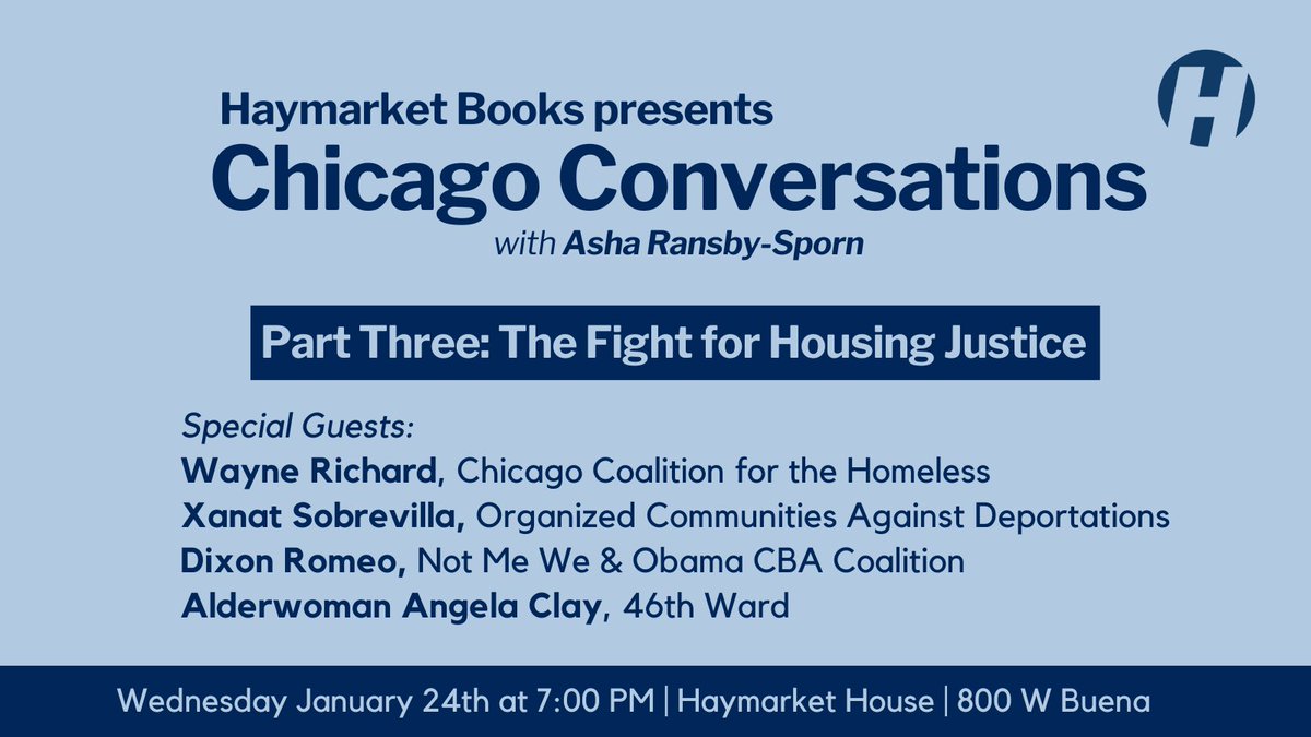 Wednesday! Our next Chicago Conversations is all about housing. Why is housing so expensive? What are Chicago organizers fighting for now & in the long-term? Come out to chat housing for all w these amazing guests. Wed 7PM @ Haymarket House --> tickettailor.com/events/haymark…