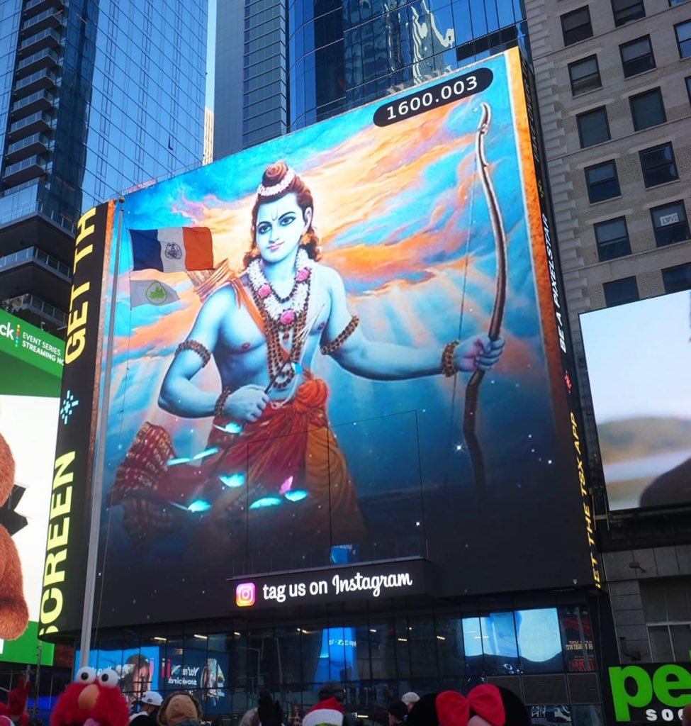 ANI's tweet photo. Indian diaspora illuminated Times Square, New York to celebrate the Pran Prathistha ceremony at Ram Mandir, Ayodhya.   

(Pics: Consulate General of India, New York's 'X' account) https://t.co/Y4Vq3TmAri