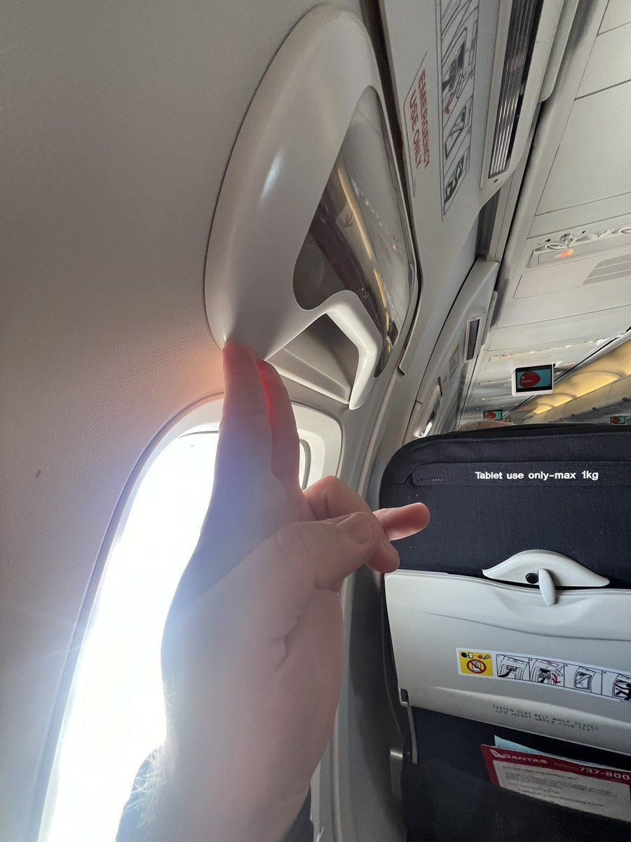 All this talk about #Boeing Max 9’s and @Qantas just keeps this bird in the air. Gotta hold the lever cover to stop it shaking lose, and the arm rest is missing… Great (off shore) maintenance team.