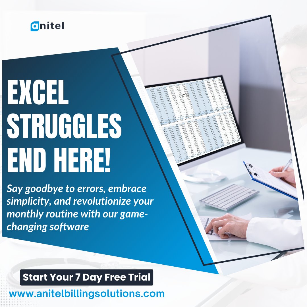 Excel Struggles End Here! 🚀 Say goodbye to errors, embrace simplicity, and revolutionize your monthly routine with our game-changing software. ✨ Start Your 7 Day Free Trial now! 

anitelbillingsolutions.com

#ExcelSolutions #ProductivityRevolution #NoMoreErrors