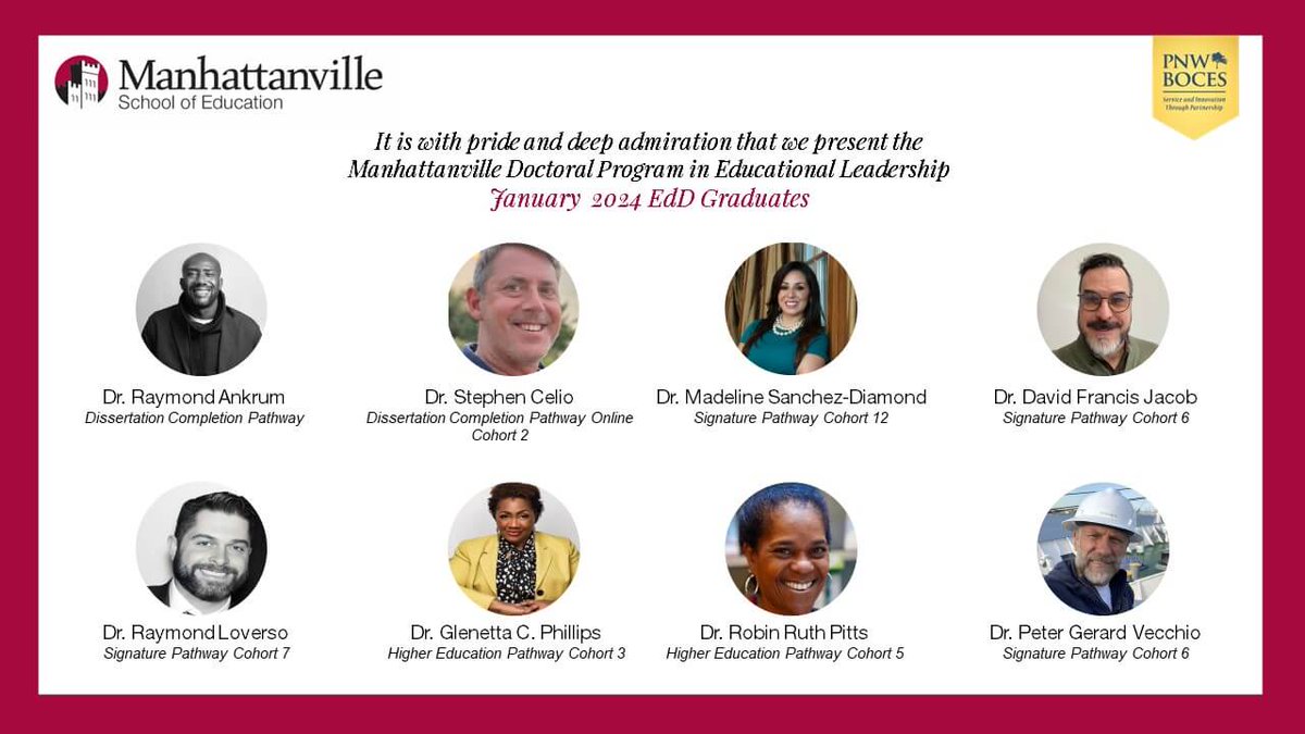 #Congratulations to the 8 #EdLeadership doctoral students who earned their EdD in January 2024! Learn more about them and their #EdResearch @Mville_College <a href="/pnwboces/">PNW BOCES</a> #MvilleLeads
mville.edu/blog/congratul…