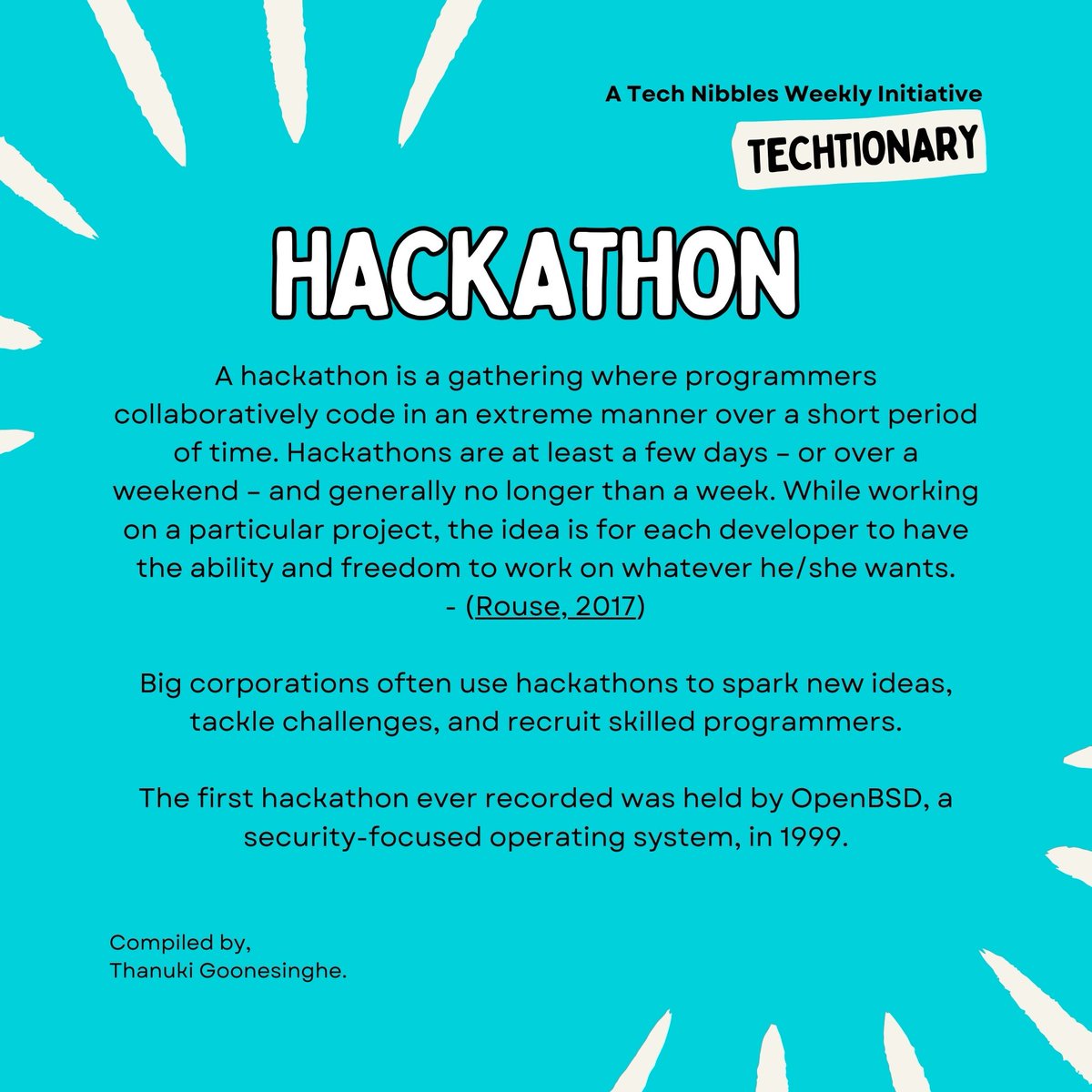 thanuki_g's tweet image. Hackathons are not about hacking systems, they are about hacking solutions. 😎

Hackathons are not for intruding networks, they are for building networks.🤝

Today, I introduce you to the concept of a #hackathon.

Level up your vocab, and stay savvy with #Techtionary!