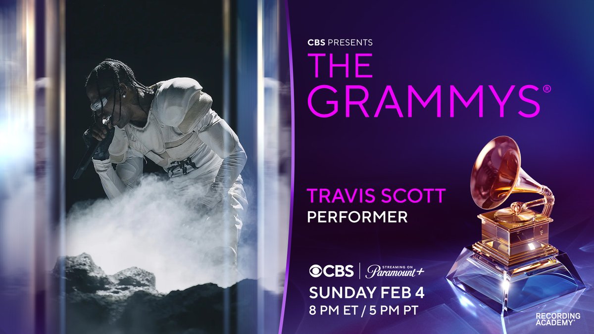 'I been focused on the future...' and it's @trvisXX at the GRAMMYs. ⚡️ Tune-in Sunday, February 4th at 8 PM ET / 5 PM PT on @CBS. ↪️ See who else is performing at the #GRAMMYs: grm.my/428Qq2z