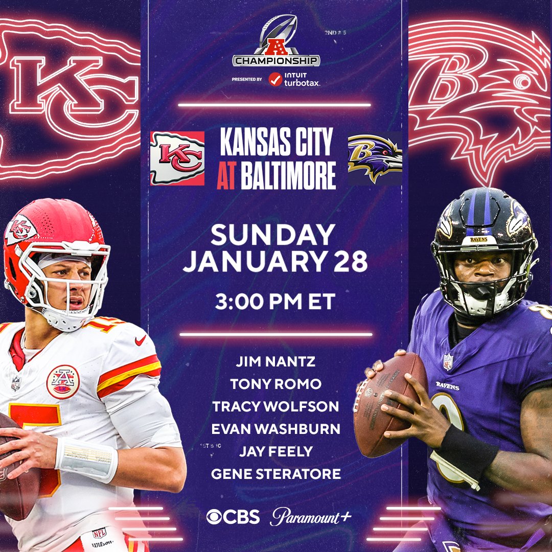 We'll be in Baltimore next Sunday as the Ravens host the Chiefs in the AFC Championship Game on CBS and Paramount+!