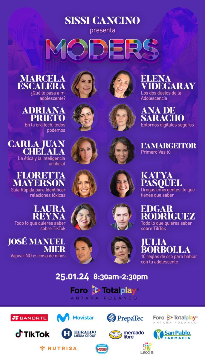 sissicancino's tweet photo. Este es el programa del Foro #Moders 2024
Este 25 de enero de 8.30am a 2.30pm en el @forototalplay
Boletos:
https://t.co/ZxhNnLj4Jl https://t.co/eyqsEHjpFQ