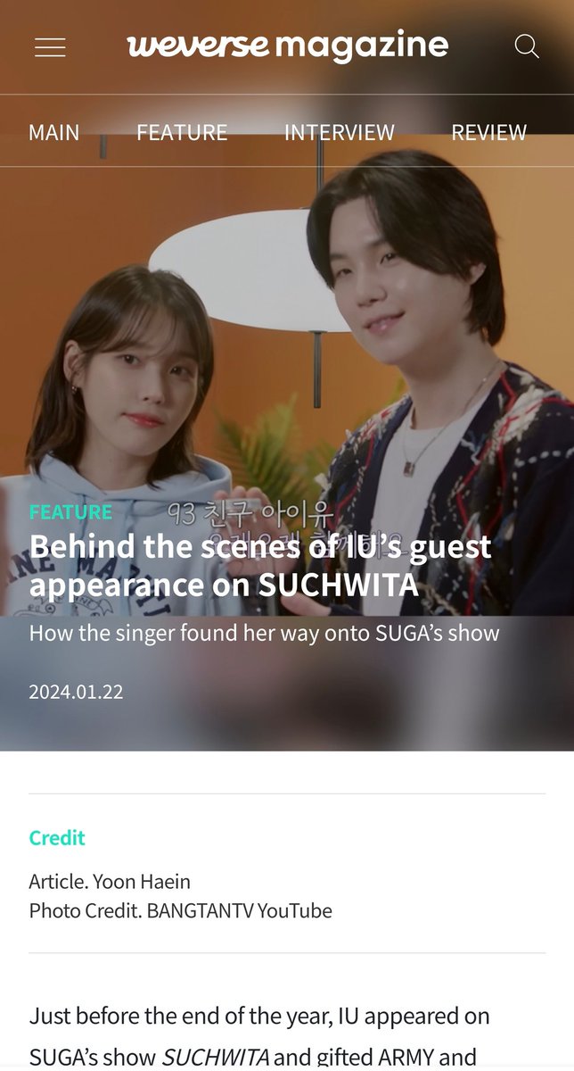 A HOLIDAY TREAT FROM IU & SUGA! 🎄🎶 

The '#SUCHWITA' episode with these two 30-year-old icons gifts #ARMY & #UAENA a delightful behind-the-scenes peek. Here's to making fan dreams come true and the magic of music! ✨ 

🔗 magazine.weverse.io/article/view?l…

#IU #SUGA #SUGAxIU #BTS