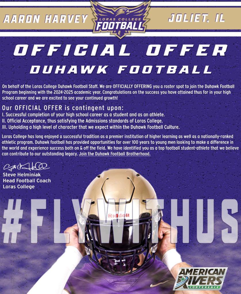 Blessed to receive an offer from Loras college @LCFBRecruiting @ICCPFootball @MattBowen41 @MDohertyICCP @MrBettinazzi