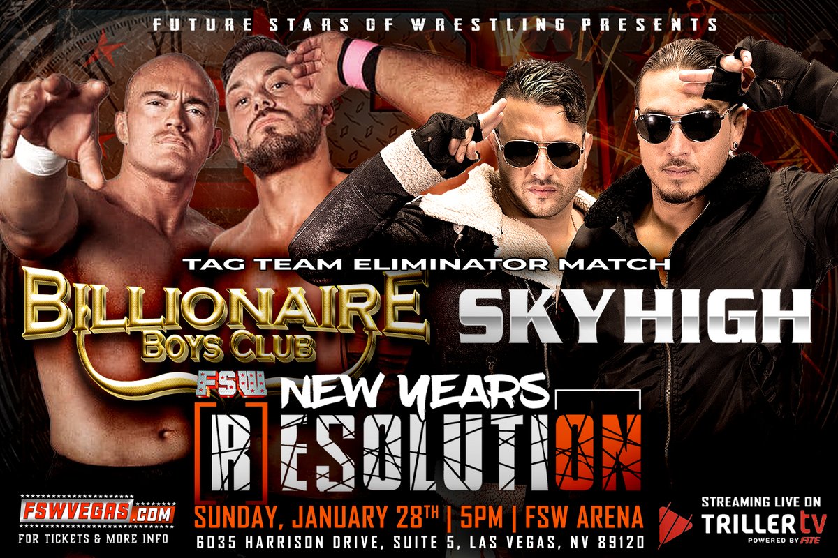 FSW New Year's Resolution THIS SUNDAY streaming LIVE from #LasVegas on @FiteTV+! 𝙏𝙖𝙜 𝙏𝙚𝙖𝙢 𝙀𝙡𝙞𝙢𝙞𝙣𝙖𝙩𝙤𝙧 𝙈𝙖𝙩𝙘𝙝 @IAmCLAS_ @DVN_RNO VS @mond0rox @Robbie2Lit Ticket link in the bio!