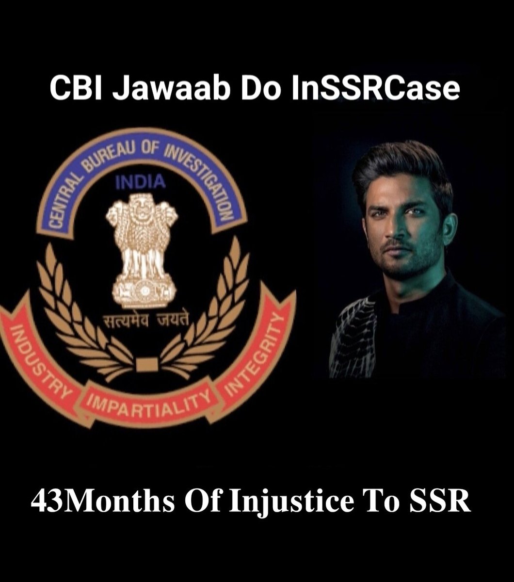 43Months of SSR Brûtal Mûrdêr‼️ 41Months of CBI InSSRCase‼️ Where is CBI❓ When will Sushant get JUSTICE❓ @Copsview @DoPTGoI @CBIHeadquarters What for #JusticeForSushantSinghRajput is still Pending ⁉️ Wake Up CBI InSSRCase #ArrestSandeepSingh #ArrestRheaChakraborty