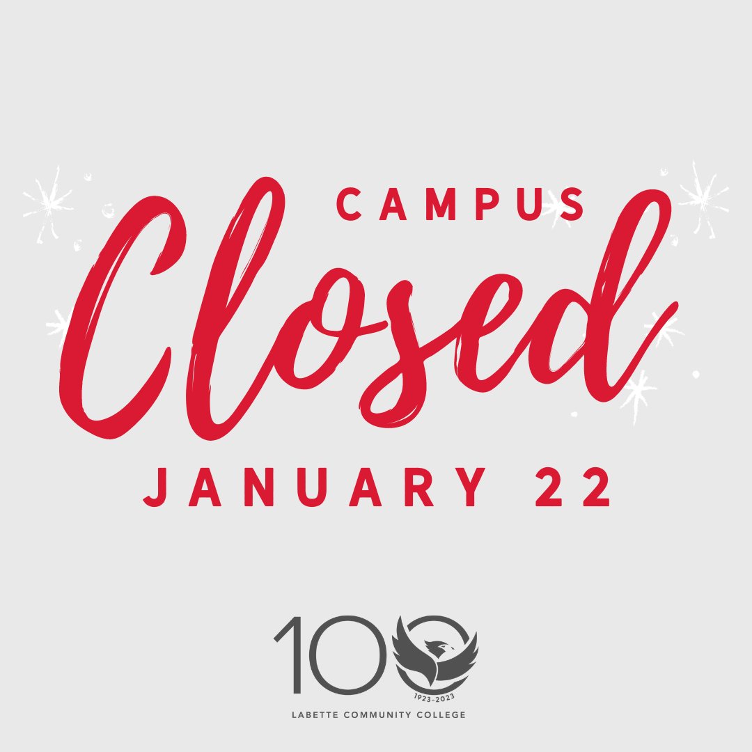 Due to inclement weather and challenging road conditions,Labette Community College will be closed on Monday, Jan. 22nd.  LCC will pivot to an alternate delivery or makeup for classes.  Students, please check your email for further information from your instructors.