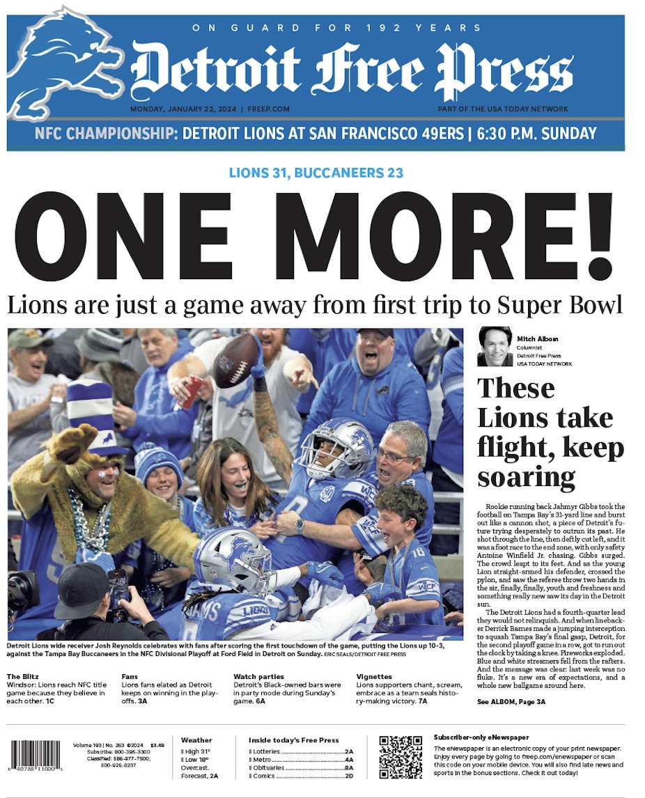 freep's tweet photo. The front page of @freep for Monday, January 22, 2024. https://t.co/DeYmyGU8CD