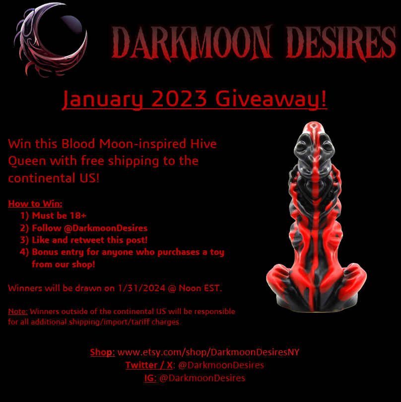 DarkmoonDesires's tweet photo. The January Giveaway is live!

Drawing will be January 31st at noon EST (New York Time). https://t.co/WiikTIr1YY