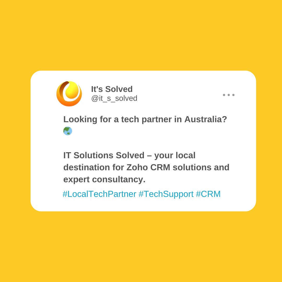 it_s_solved's tweet image. Looking for a tech partner in Australia? 🌏 

IT Solutions Solved – your local destination for Zoho CRM solutions and expert consultancy. 

#LocalTechPartner #TechSupport #CRM 

Visit:- itsolutionssolved.com.au