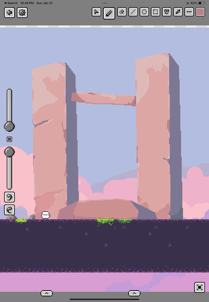 joshrivera's tweet image. Really enjoying #pixquare on the iPad for building landscapes for Boomer. Highly recommend it for pixel art with a pencil.