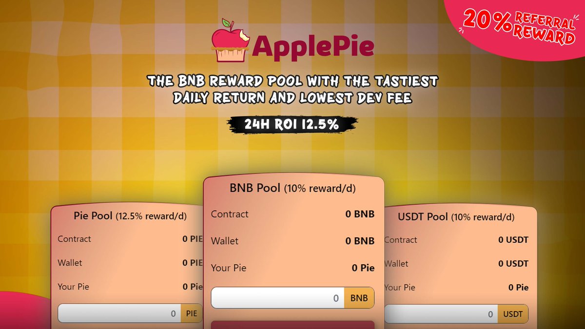 Applepiefin's tweet photo. 🍎We invite all EVM compatible tokens to list their MINER Pools on #ApplePie dapp. 

⛏️Custom Reward

👅If you are interested to list your EVM compatible ERC-20 project, feel free to send us your project detail here:

https://t.co/8FVrtgi3D2

#ApplePie #PIE #BNB #pancakeswap https://t.co/MN2l0lrMAM