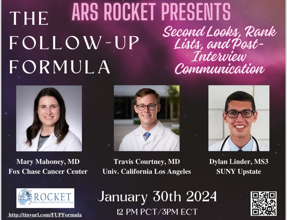 ArsRocket's tweet photo. 🚀 You won’t want to miss this! #Radonc applicants, sign up at the link below to hear salient advice on what’s to come in the important upcoming weeks! https://t.co/0alCavfYlj https://t.co/JvzkBvLeNw