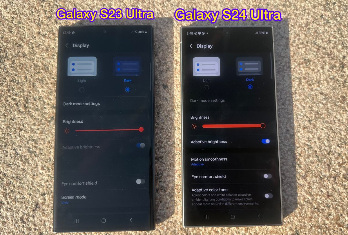 ⭕️At the highest screen brightness for both devices In fact,Samsung was creative in cooperation with @corninggorilla 👏 Reflections have become significantly less &brightness has become better I expect that Samsung made it difficult to compare this feature with its competitors