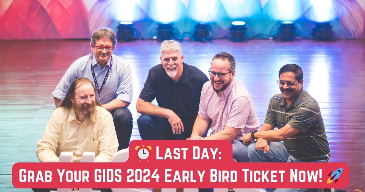 🔔 Last Call! Early Bird pricing for #GIDS 2024 ends tonight! 

Seize this  opportunity to be part of a landmark tech event. 

Meet, learn, and get  inspired. Book now: townscript.com/v2/e/gids2024/…

#GIDS #DeveloperSummit #GIDS2024 #TechEvent