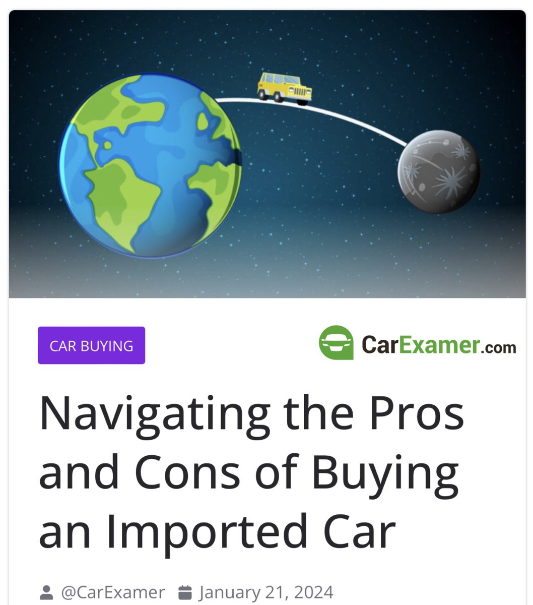 Navigating the Pros and Cons of Buying an Imported Car 👇ℹ️

carexamer.com/blog/navigatin…

#usedcar #importcar #importcars
