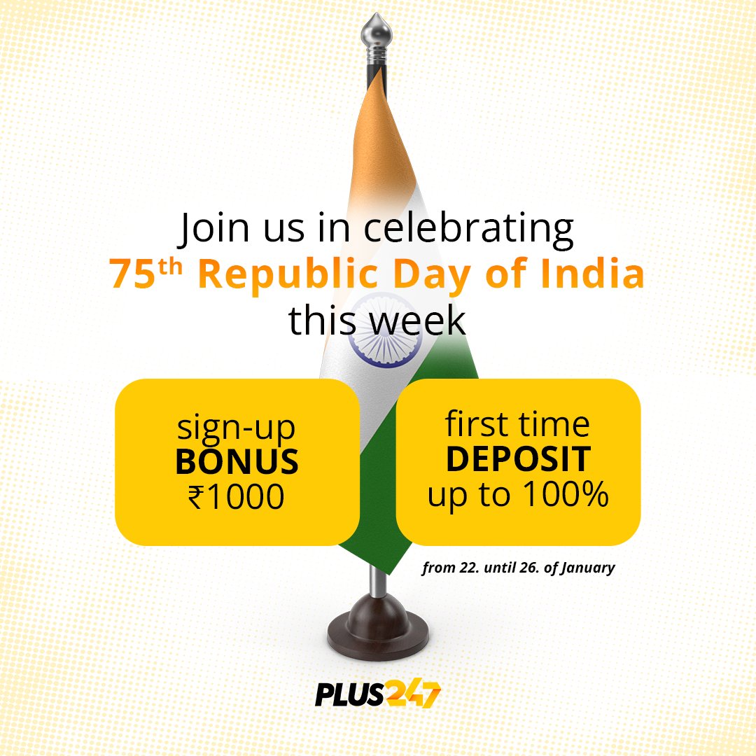 Plus247Official's tweet photo. Embrace the spirit of patriotism with #PLUS247 this week 🎉✨
Enjoy a 1,000 INR sign-up bonus and seize the opportunity for a first-time deposit bonus of up to 100%.

Join us today at  https://t.co/mEbqxVpTEL

#IndiaAt75 #RepublicDay #PLUS247 #trading https://t.co/vrlN3YWfI1