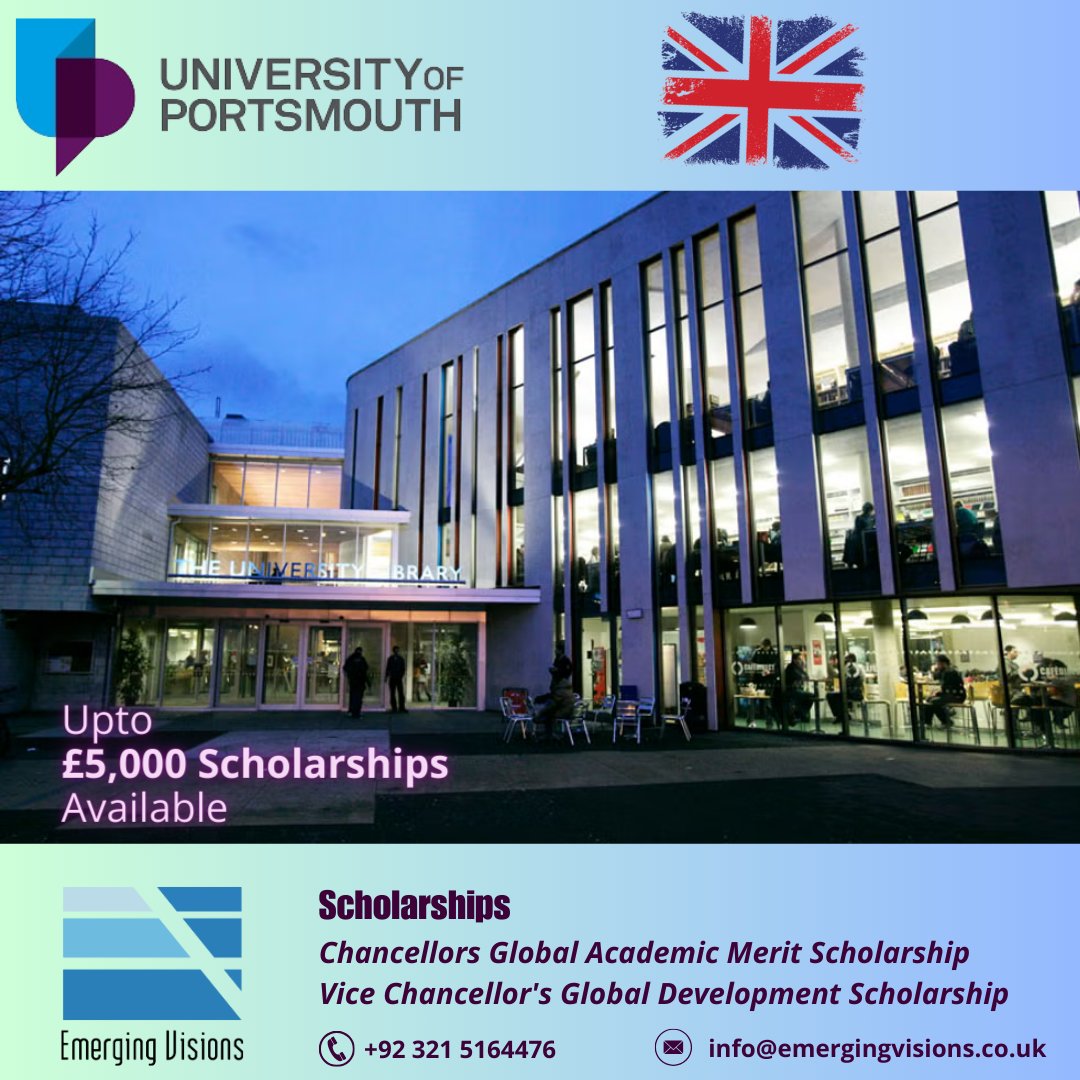 usmlewithev's tweet photo. Scholarships @ University of Portsmouth, UK 
Limited scholarships are available for Master courses.  
🔹 Chancellor's Global Academic Merit Scholarship 
🔹 Vice Chancellor's Global Development Scholarship  

M: +92 (0) 321 516 4476 
E: info@emergingvisions.co.uk https://t.co/gr2YIH3GL5
